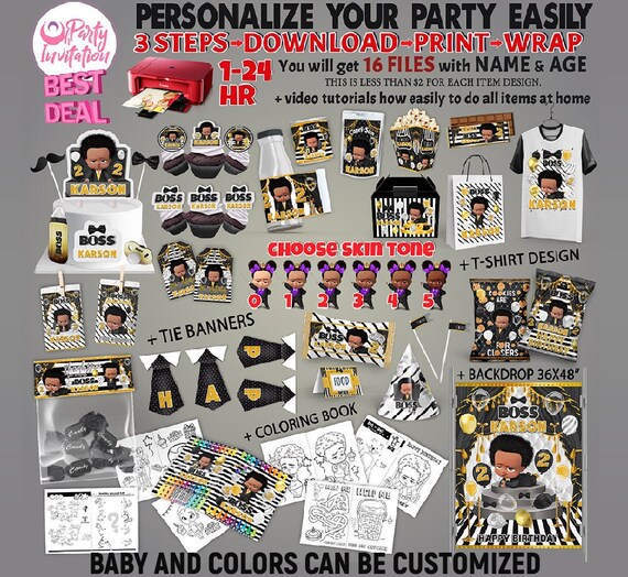 Personalized Black Boss Boy Baby Party Decorations Download