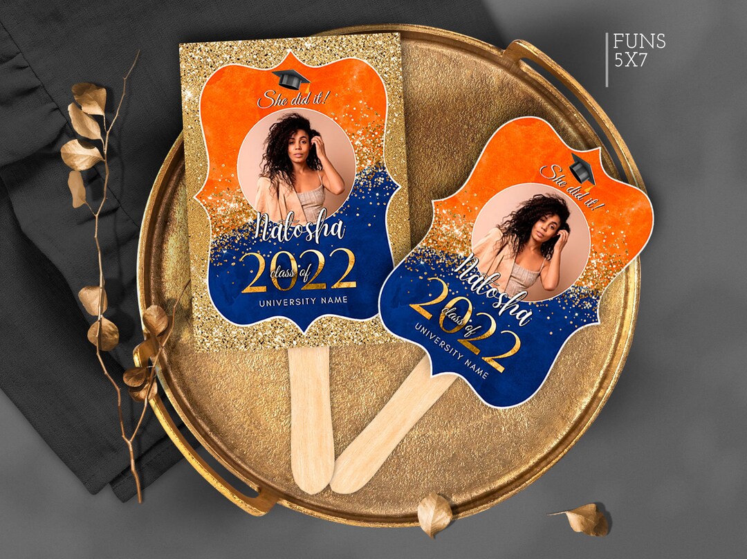 Editable Orange Blue Graduation Fan, Graduation Centerpieces Party ...