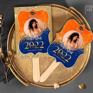Editable Orange Blue Graduation Fan: Photo Centerpiece (Digital Download)