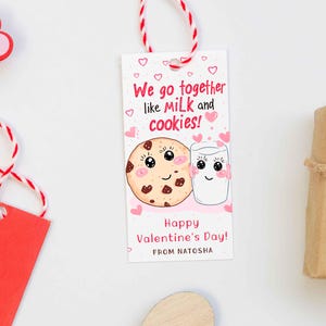 Milk and Cookies Valentine Tag: Printable Kid&#39;s School Favor (CORJL)