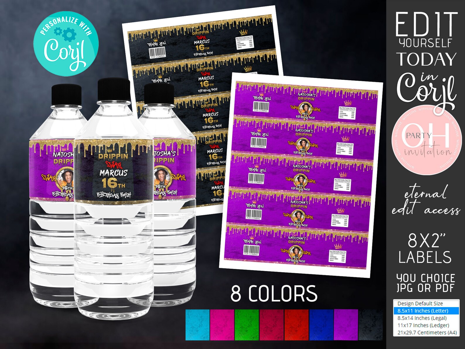 Editable Dripping Swag Bottle Labels Template 16 Birthday | Etsy