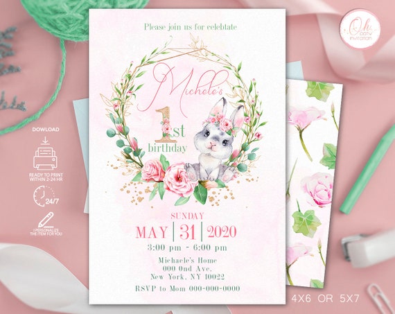 Some bunny is one invitation Girl is turning one invite digital download Il_570xn
