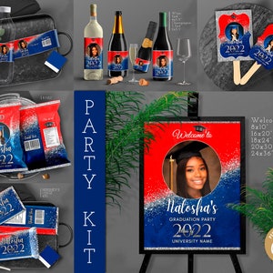 Blue Red Silver Graduation Party Decorations: Senior 2025 (DIY Corjl)