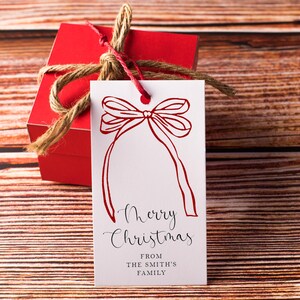 Hand Drawn Christmas Gift Tags, Red Bow Christmas Gift Tag Template, Holiday Gift Tag, Whimsical Merry Christmas Favor Tags, Editable CORJL