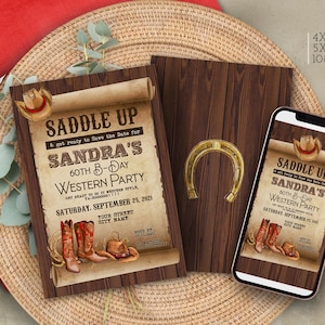 Editable Saddle Up Rodeo Cowboy invitation 40th 50th 60th Country invitation Texas birthday Western wild west party invite CORJL