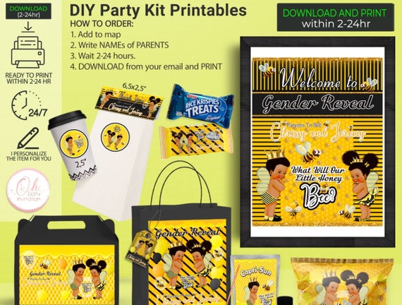 What will it Bee gender reveal decorations girl or boy kit honey bee party favors printables, party supply DIGITAL DOWNLOAD Il_570xn