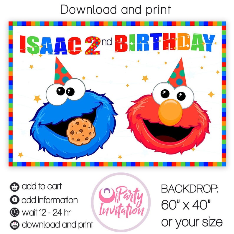 Sesame Street Backdrop Elmo Cookie Monster Party Decorations Etsy