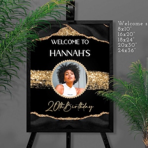 Glam Modern Black Gold Welcome sign birthday decor favor party supplies Any AGE decoration printable digital instant download Corjl