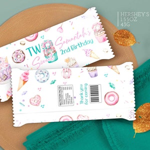 Editable Two Sweet Candy Bar Wrapper Pink Yellow Purple Ice Cream Donut ...