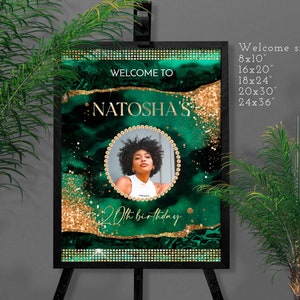 Emerald Green & Gold Birthday Welcome Sign with Photo (Digital Download)