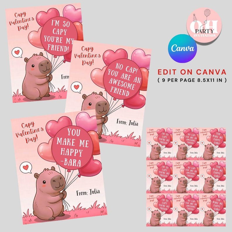 Capy Valentine's Day, Capybara Classroom Valentine's Day Cards ...