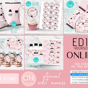 Pink Halloween Baby Shower Decor: Chip Bag, Water Bottle, Tags (EDIT CORJL)