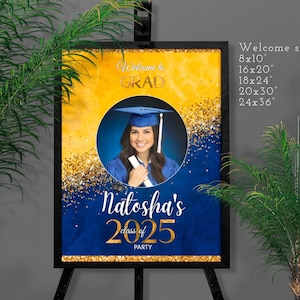 Editable Graduation Yellow Blue Senior 2025 Welcome sign Prom Party decorations 2025 Banner,  Yard Sign Board Printable Corjl