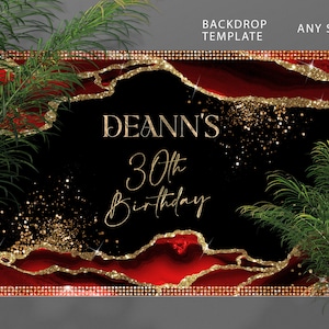 Red, Black and Gold Birthday Backdrop: DIY Printable Banner (Digital Download)