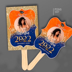 Editable Orange Blue Graduation Fan, Graduation Centerpieces Party ...
