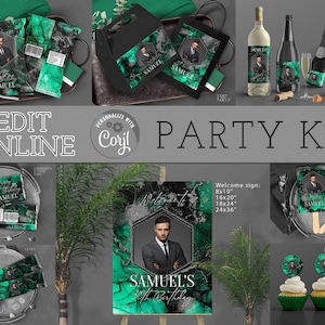 Marble Green and Silver 30th Birthday Party Kit decorations for Her or Him Printable Instant Download Editable Template Corjl T203 ANY AGE