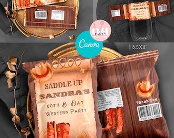 Western Cowgirls Birthday Bundle, Rodeo Country Texas Western wild West Party Decor 3 Canva Templates