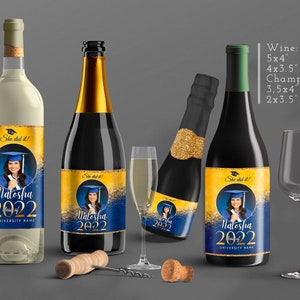 Editable Graduation Wine Label: Blue & Gold Party Favors (Digital Download)