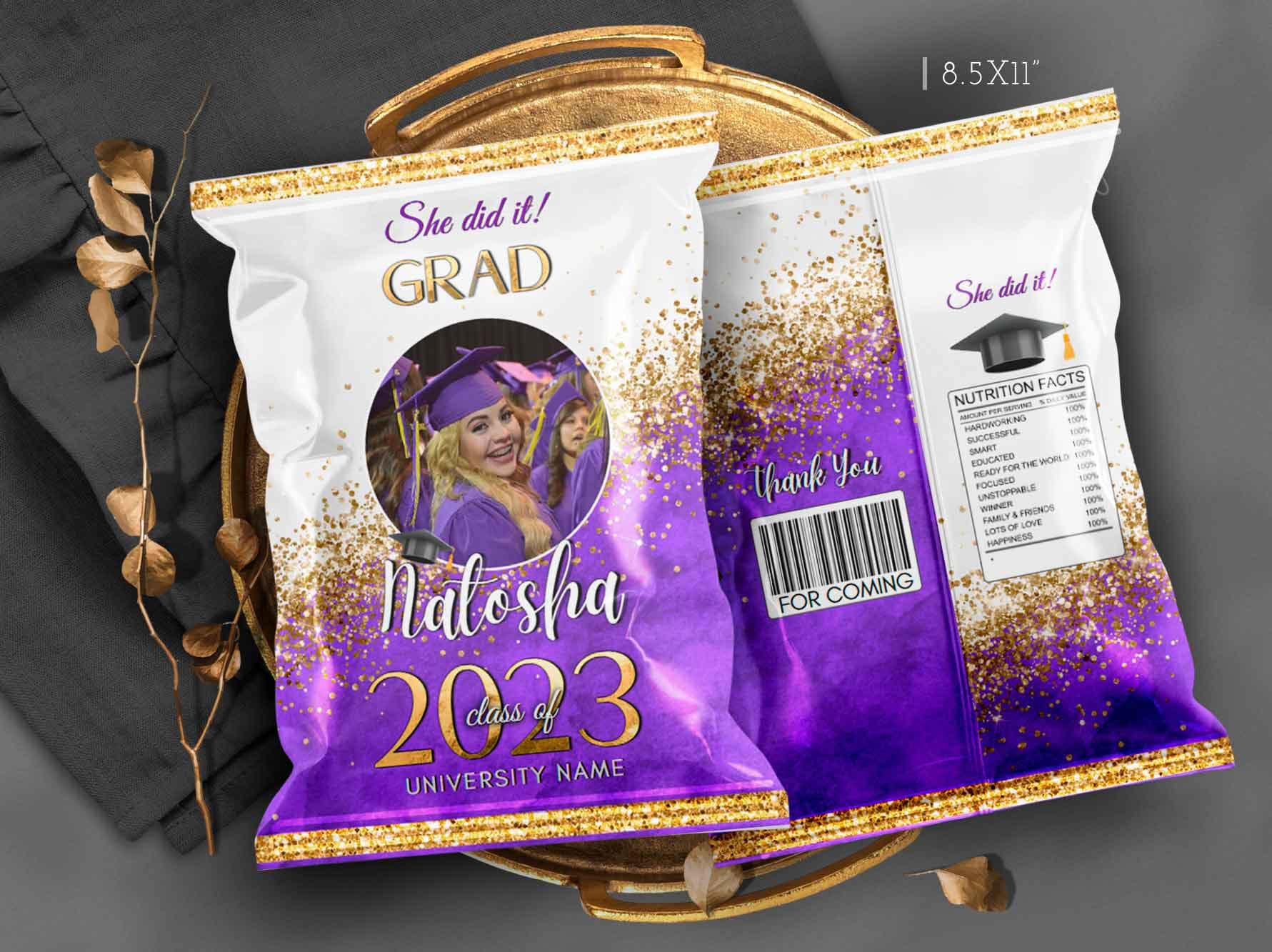Purple and Gold Graduation Chip Bag: Class of 2025 (Corjl Editable)