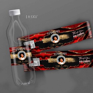 Red Black Gold Birthday Water Bottle Label with Photo (Digital Download)