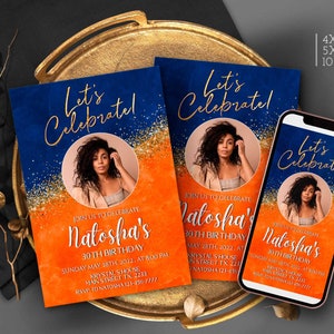 Blue & Orange Birthday Invitation: Mobile Evite Template (Digital Download)