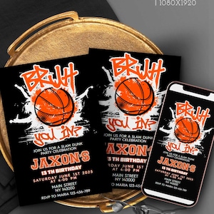 BRUH YOU IN? Basketball Theme Birthday Invite, Basketball Birthday Invitation Template for Boys Teens Kids Digital Editable Corjl