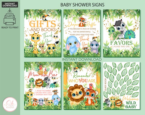 Jungle baby shower favors party decorations, Safari baby shower signs printable Download and Print 8.5x11 inches Il_570xn