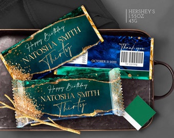 Emerald Green and Royal Blue birthday Candy bar, party favors for adult Party decorations Printable Download Editable on Corjl T114 ANY AGE