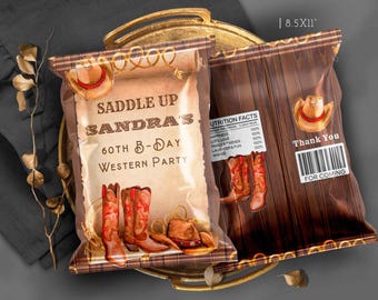 Editable Western Cowboy Chip Bag: Rodeo Birthday Party Favors (DIY Printable Canva)
