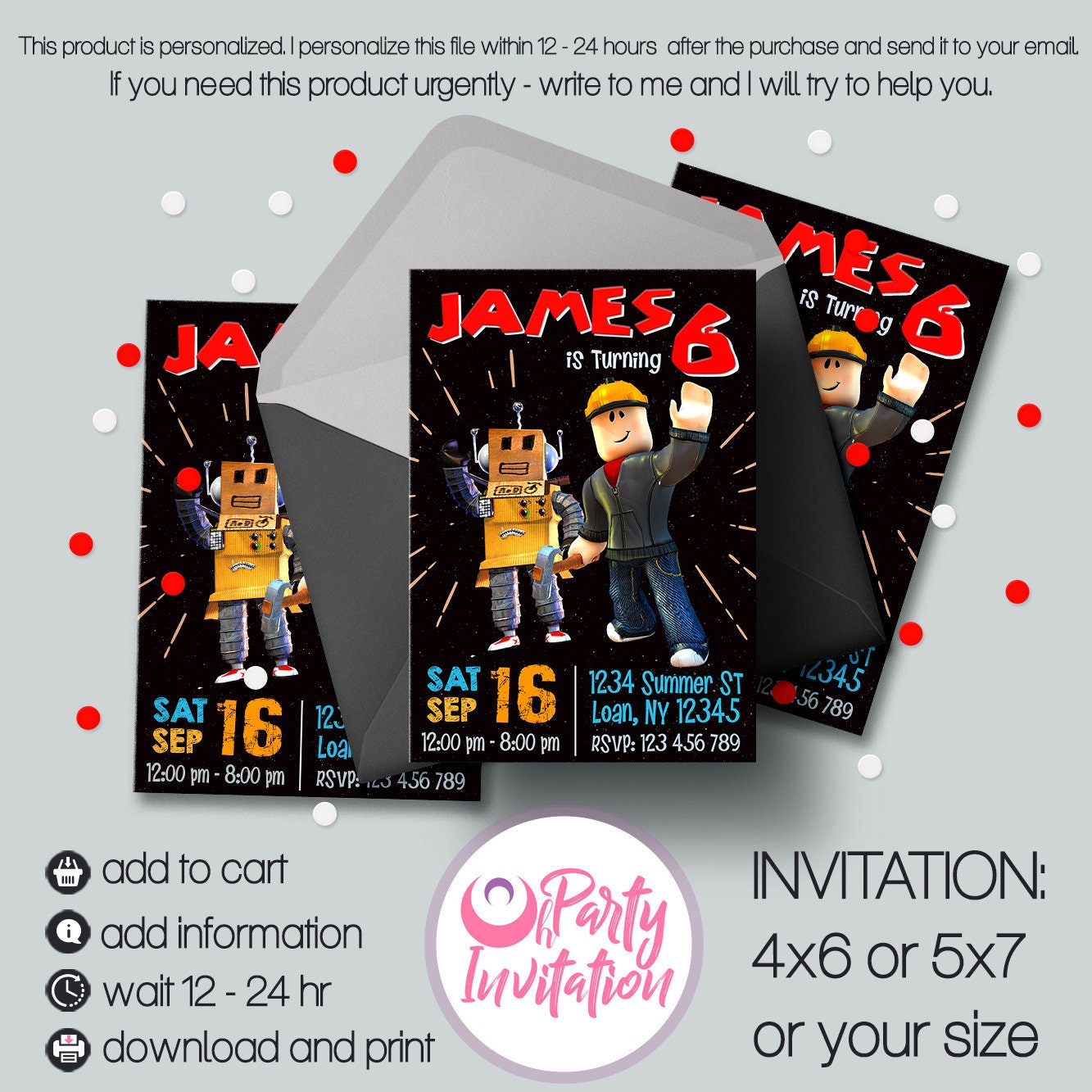 Roblox Birthday Invitation Roblox Birthday Roblox Invitations Roblox Party Printable Roblox Digital Download - 