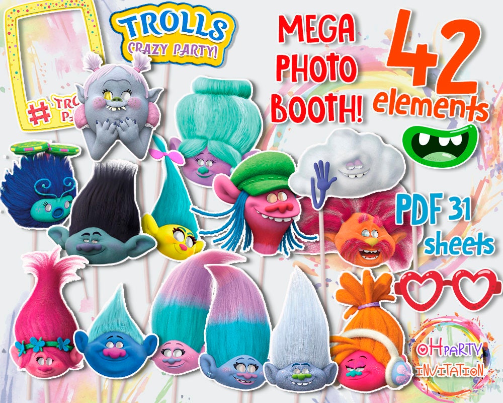 Troll photo booth Trolls Mask. Troll photo props Troll party | Etsy