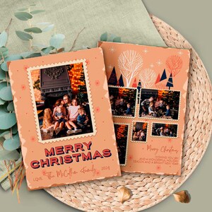 Minimalist Vintage Christmas Card Template, Photo Christmas Card, Merry Christmas Card Retro Winter Holiday Card Editable Holiday Card CORJL