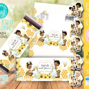 Editable what will it bee gender reveal he or she Bee chocolate wrapper Yellow white boy or girl candy bar decoration party favors Corjl