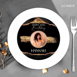 Glam Modern Black Gold Charger Plate Inserts birthday decor favor party supplies Any AGE decoration printable digital instant download Corjl