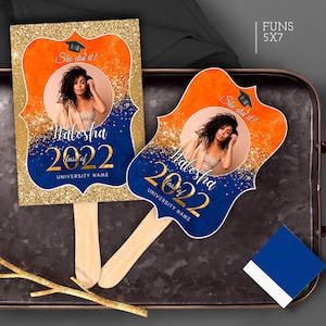 Editable Orange Blue Graduation Fan, Graduation Centerpieces Party ...