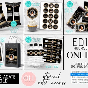 Glam Modern Black and Gold Party decor Candy bar bundle anniversary favor party supply Any AGE birthday decorations printable download Corjl image 1