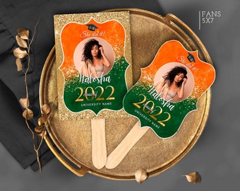 DIY Editable Graduation Orange Green Fans Template Party decorations 2024 Senior 2024 favors Instant download Corjl