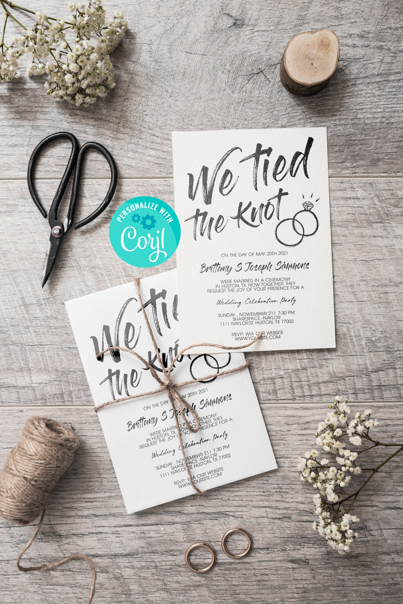 We tied the knot invitation Elopement invitation Wedding Etsy