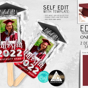 Burgundy Silver Graduation Fans: Photo Party Favors (Digital Download)