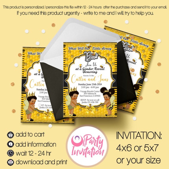 Bee gender reveal invitation, Honey Bee invite Party Favor Printable Download Il_570xn