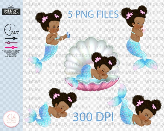 Download Black Mermaid Clipart Png Sleeping Baby Girl African American Etsy