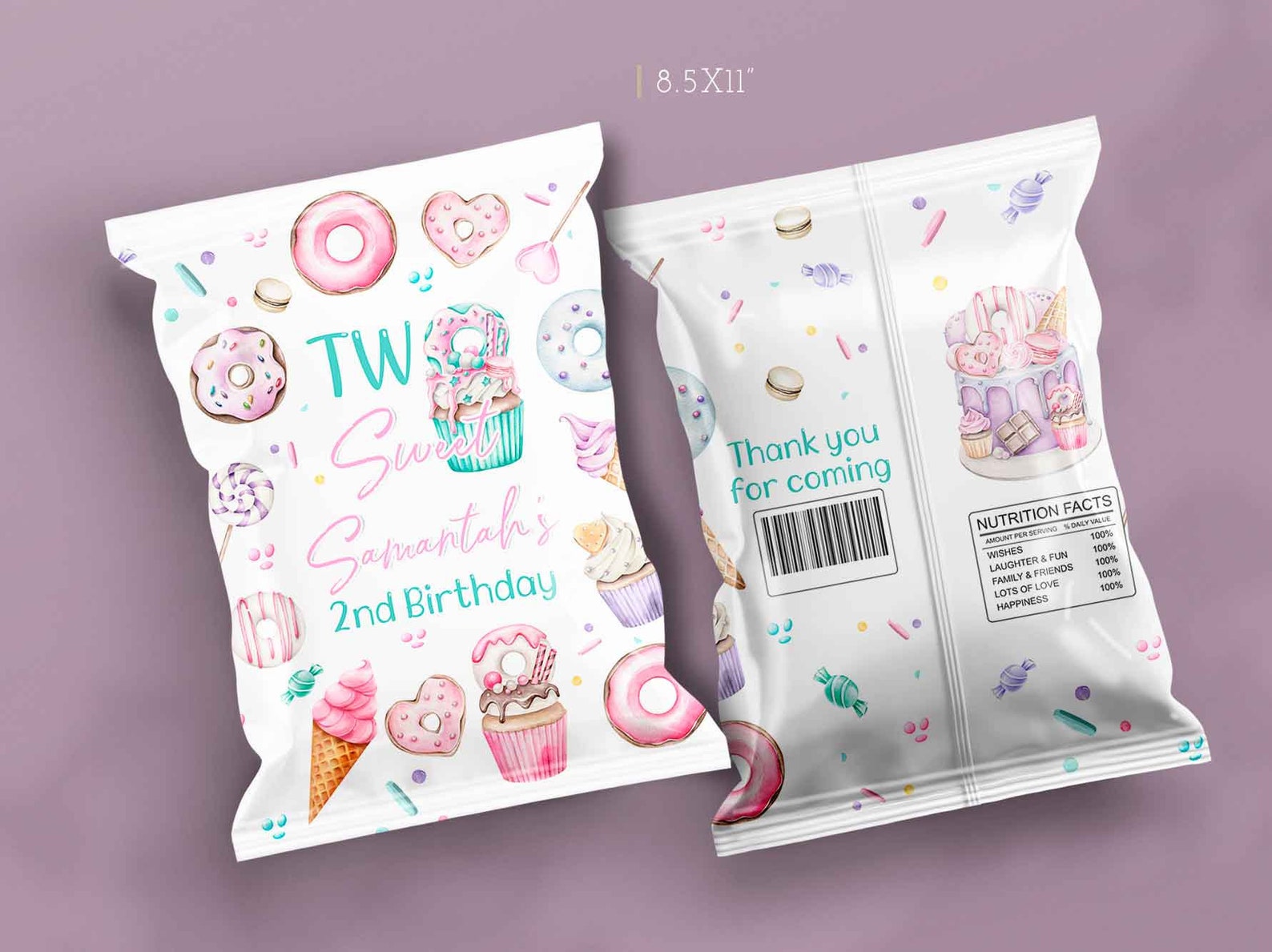 Editable Two Sweet Chip Bag Birthday Decorations Pink Yellow Etsy