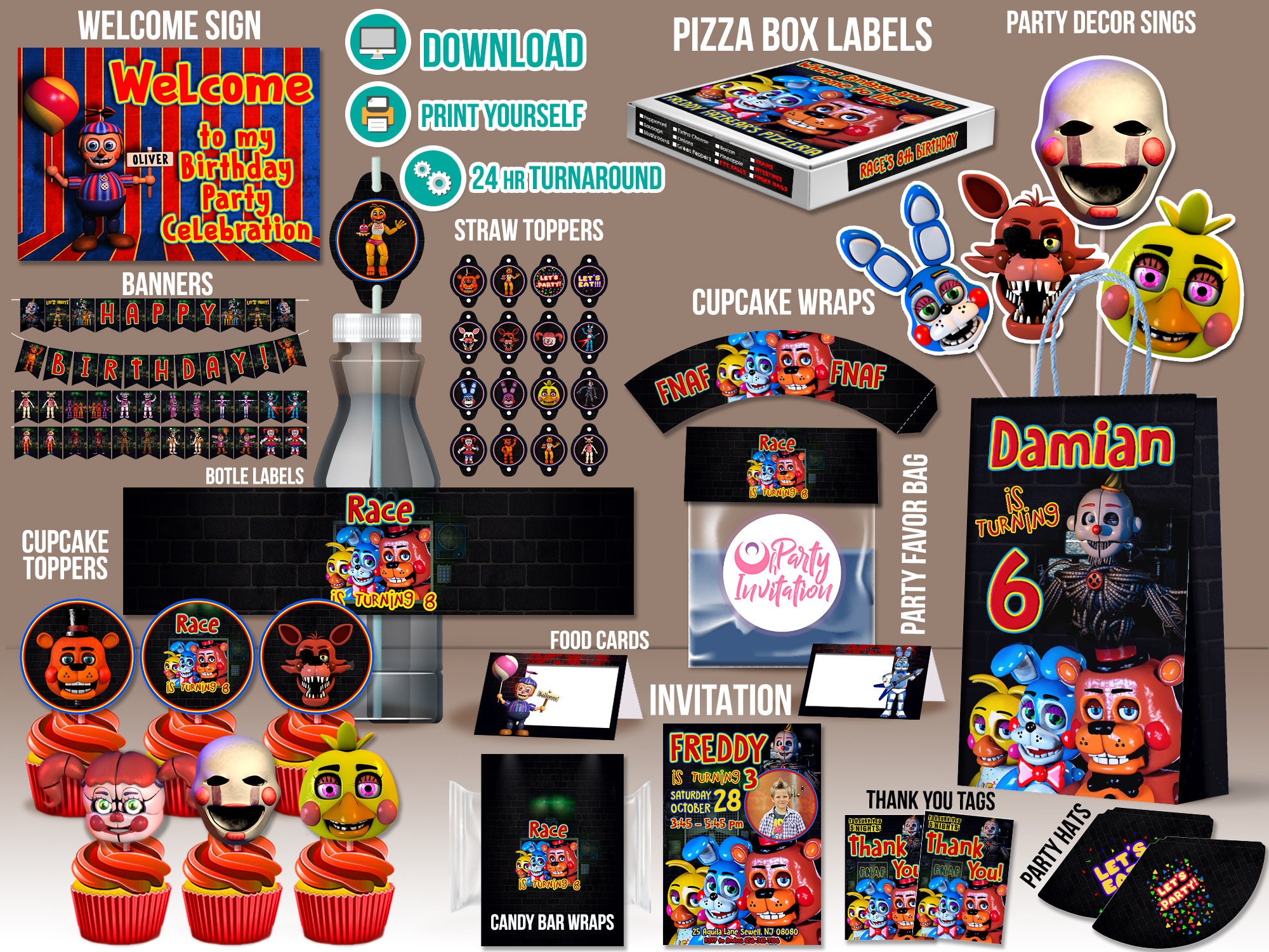 Fnaf party kit DOWNLOAD &amp; PRINT Fnaf party supplies FNAF | Etsy