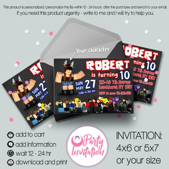Roblox Birthday Invitation Roblox Party Printables Roblox Invite - roblox birthday invitation roblox party printables roblox invite roblox favors roblox printable roblox digital download
