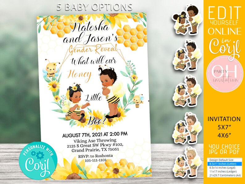 Editable What will it bee Gender reveal invitation Bumblebee invites Party he or she Printable Download Corjl You can change