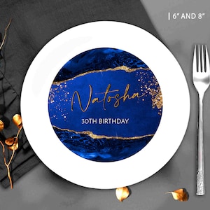 Charger Plates Blue and Gold Party decorations Charger plate insert for Him 30th Birthday ANY AGE Editable Template CORJL T107
