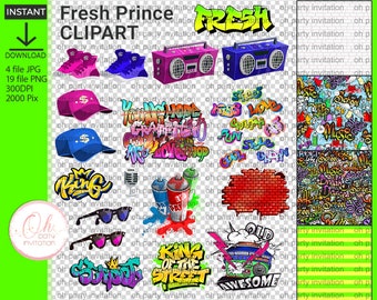Hip Hop Fresh Blue Yellow & Green Stripes Cap Crown Sneakers png logo Baby Shower png files 90s clipart digital Download