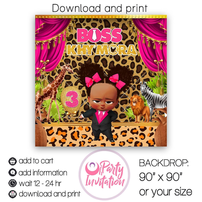 Leopard Boss Girl Bsby Backdrop Safary Gold And Pink African Etsy