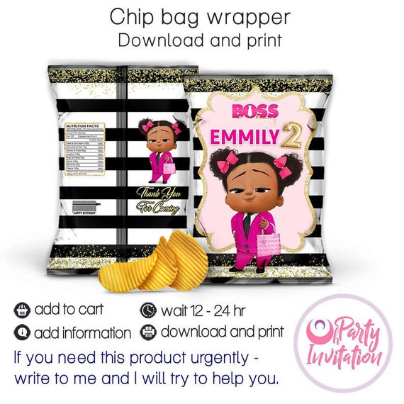 Baby Girl Boss Chip Bag Pink African American Boss Girl Party