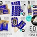 Editable Royal Blue Graduation Party favors with pic Candy bar, chip bag, fans, wine, water bottle labels decorations 2022 Corjl ANY YEAR 